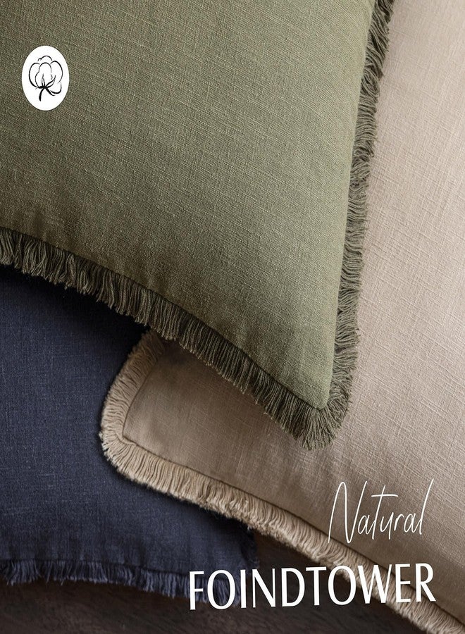 Foindtower Set of 2 Decorative Linen Fringe Throw Pillow Covers Boho Farmhouse Cushion Cover with Tassels Accent Pillowcase for Couch Chair Sofa Bed Living Room Home Decor,22×22 Inch,Tan Beige - Image 4